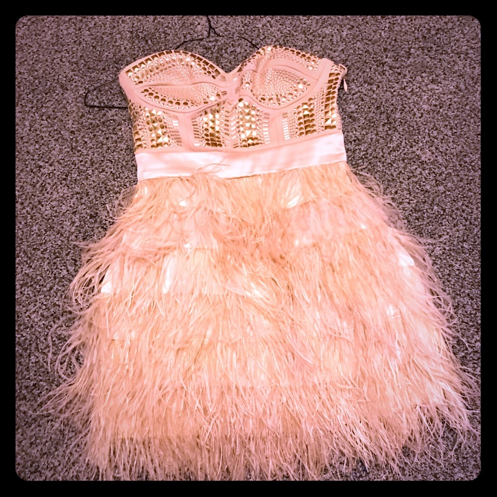 Faux feather strapless dress